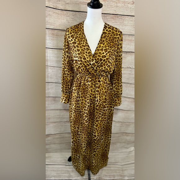 Enfocus Studio size 6 long sleeve leopard long dress animal print - Picture 1 of 11
